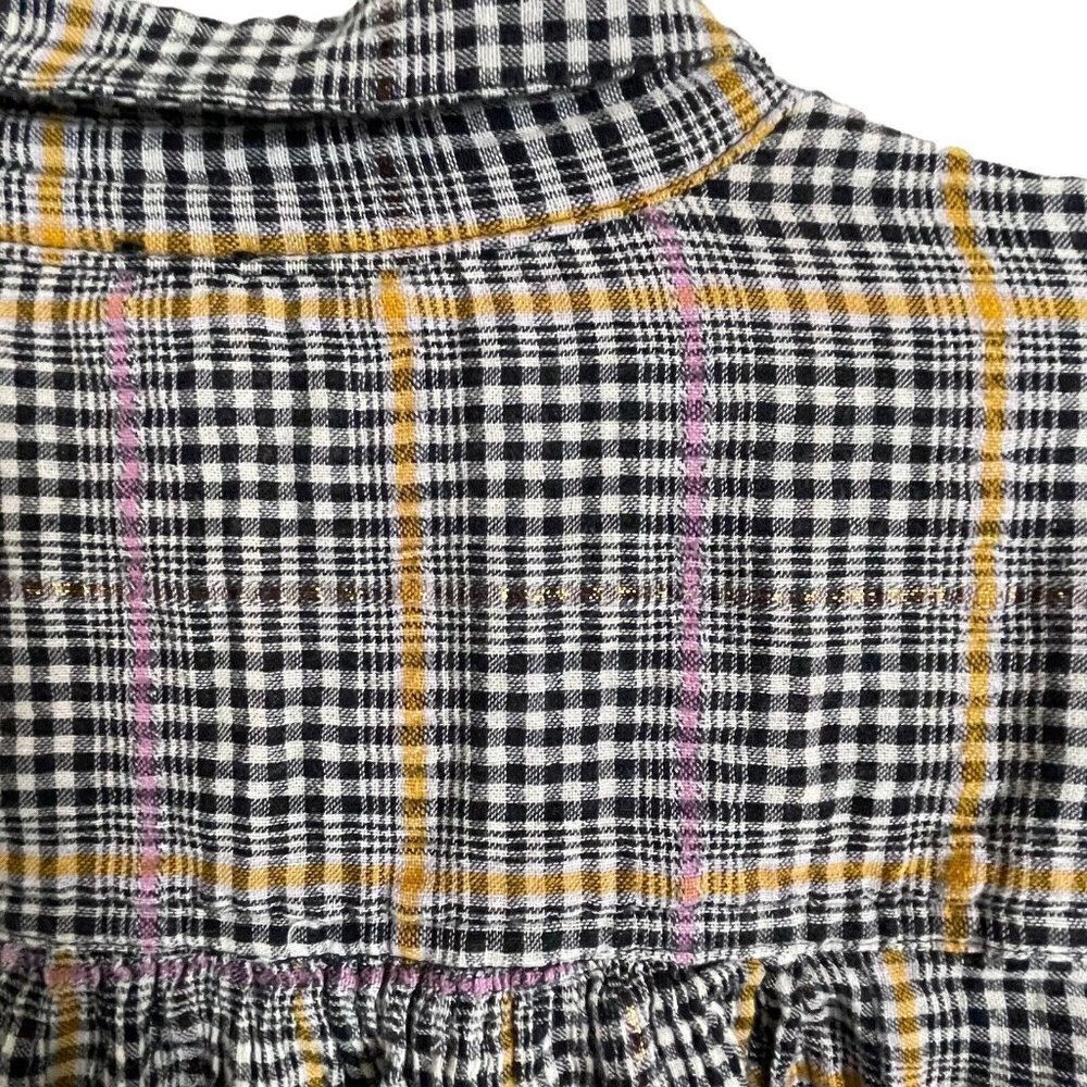 Free People Button Up Black Pink Orange  Metallic‎ Plaid Shirt Size M - Picture 8 of 8